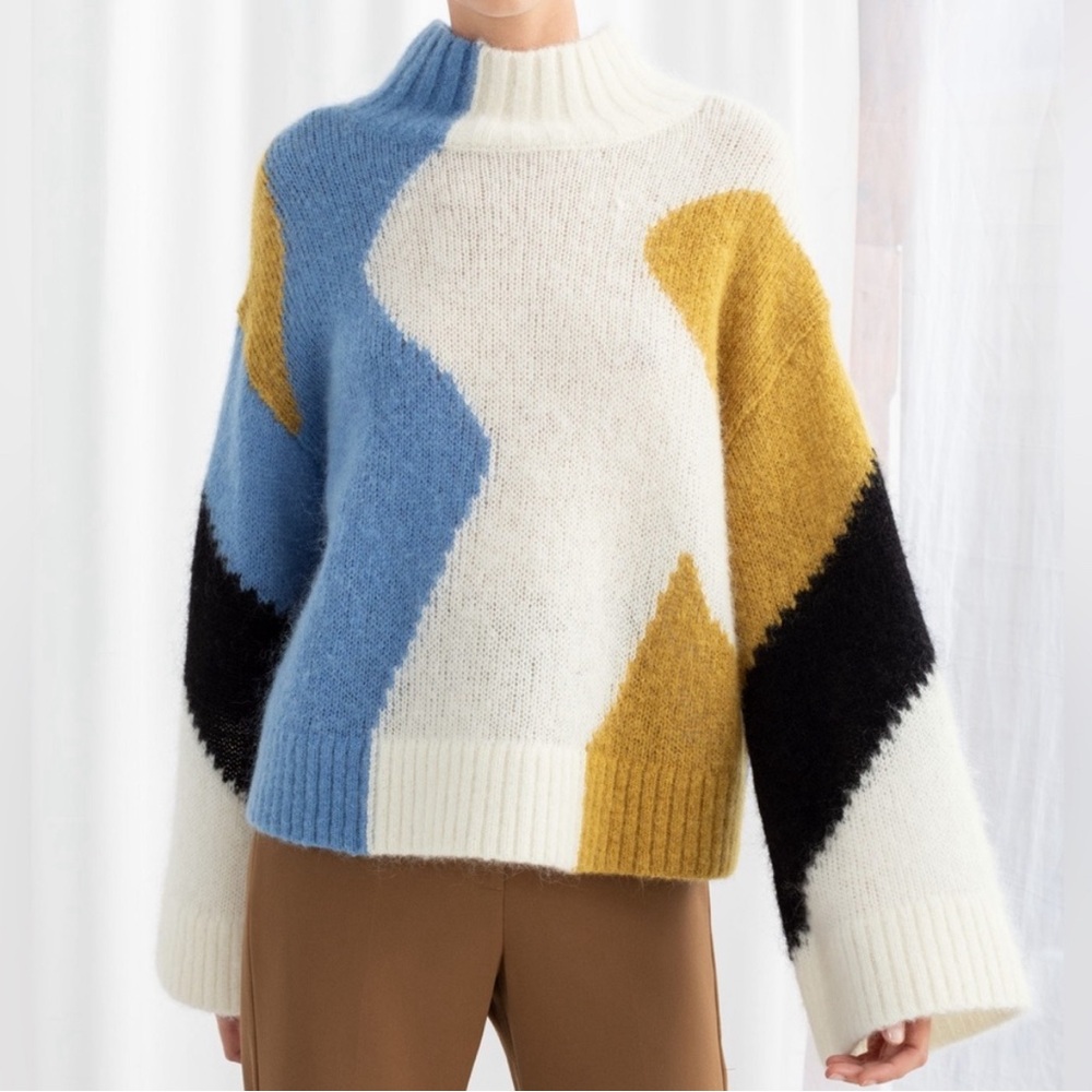 & Other Stories Color Block Mock Neck Sweater